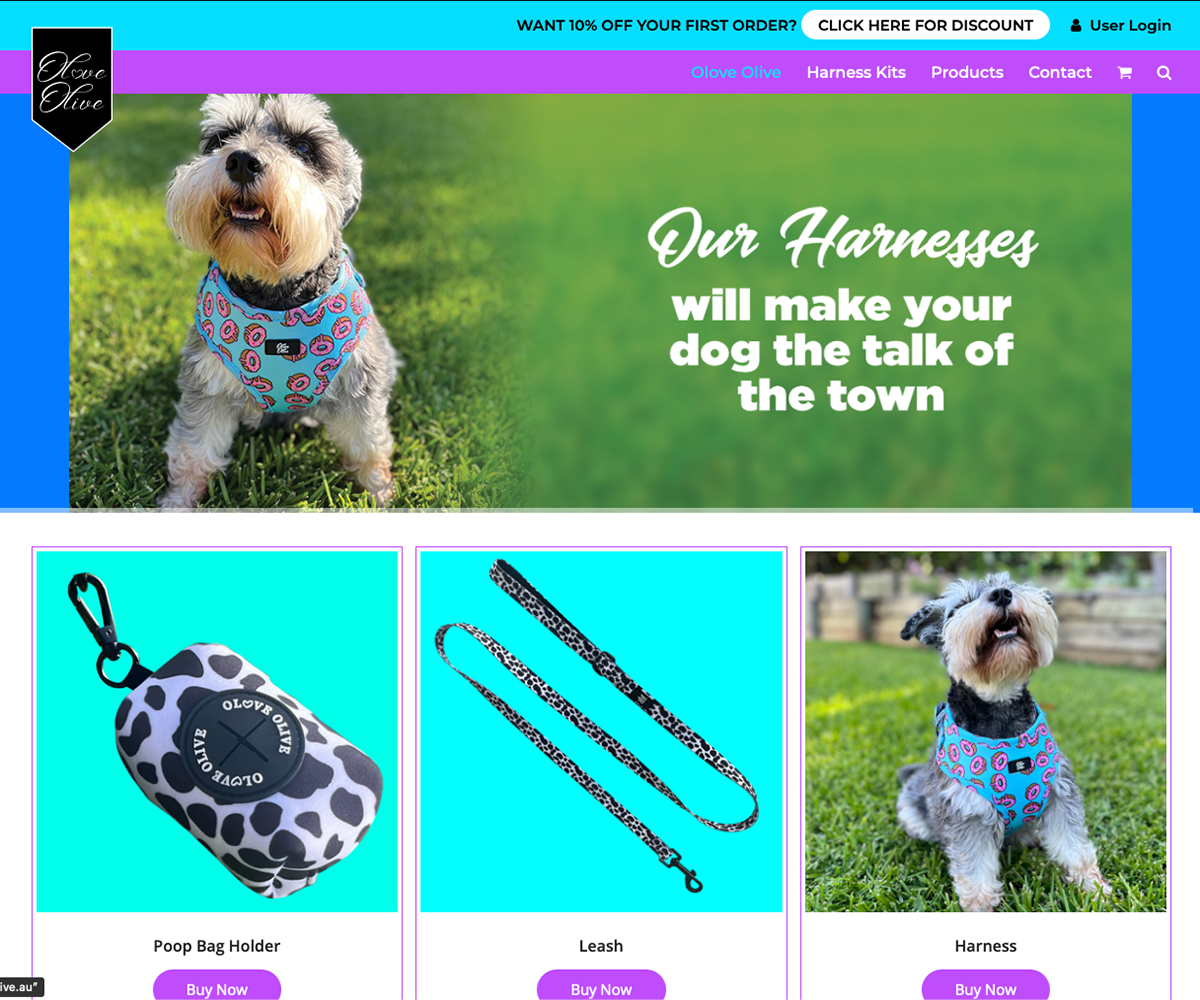 Website Design and Build for Olove Olive Small Dogs Harness kits